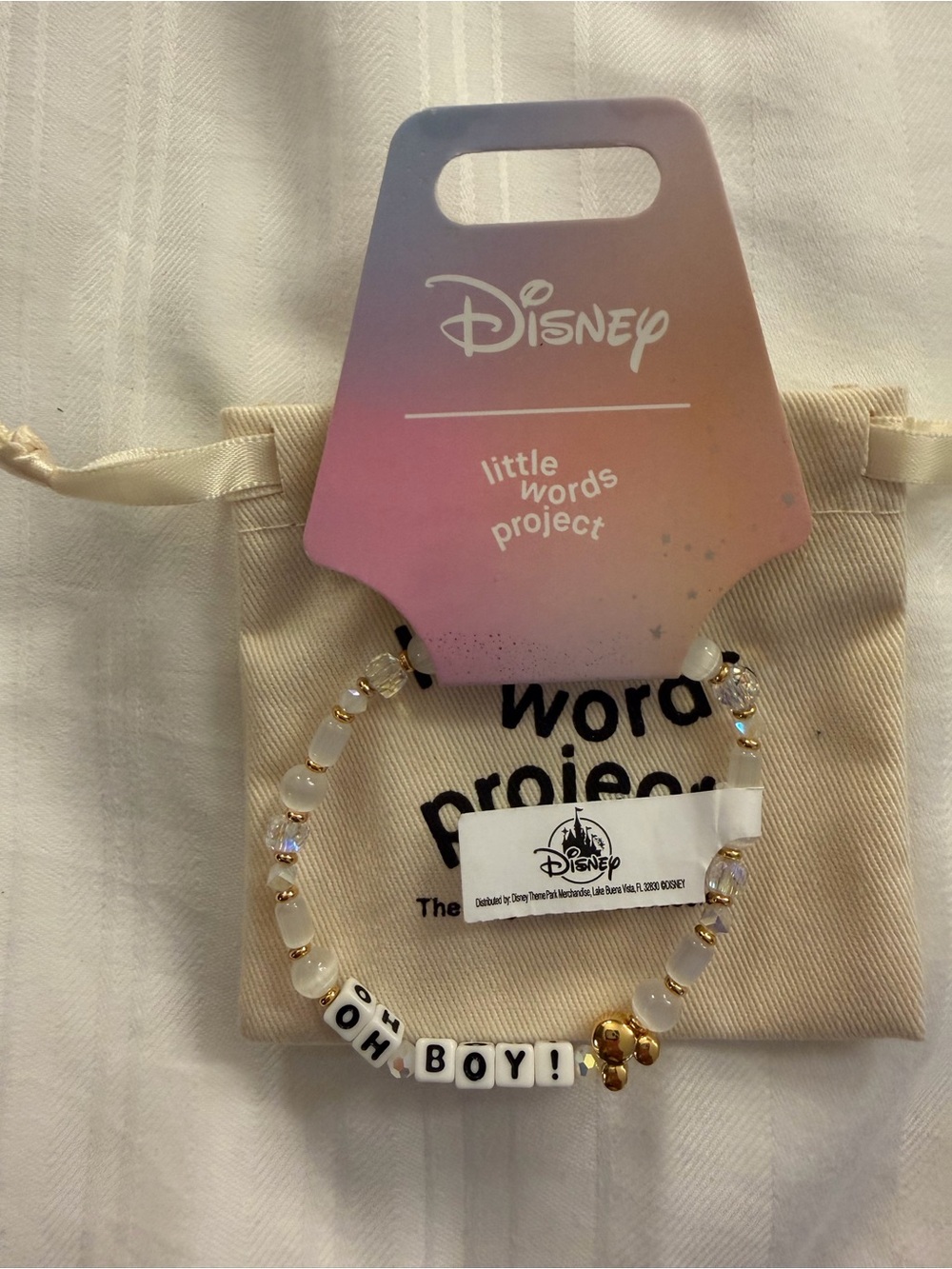 Disney little words project ‘OH BOY!' Beaded Bracelet in White and Gold